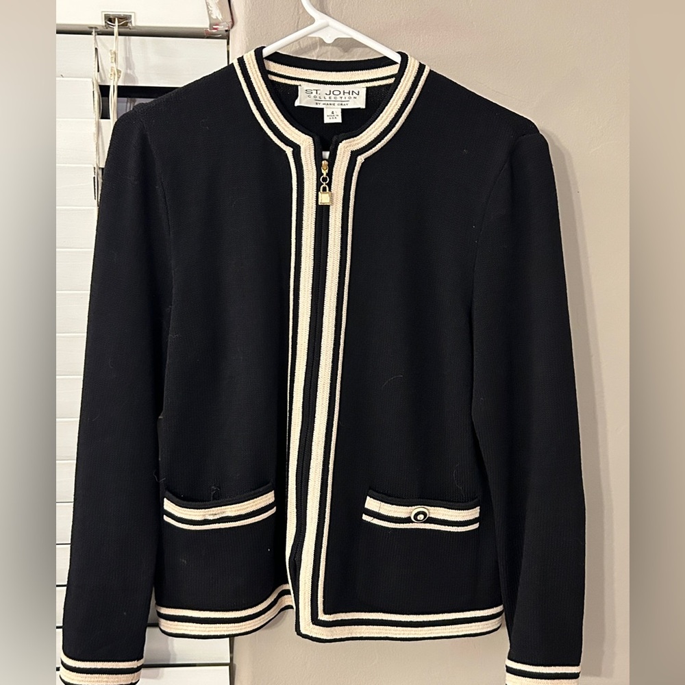 St. John Black and White Blazer with Classic Trim